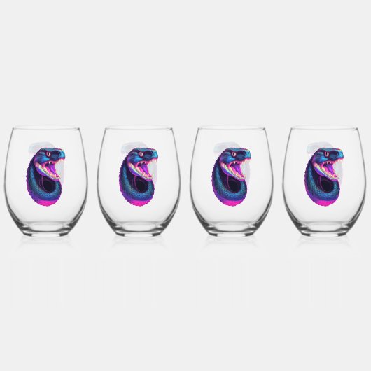 Cobra Slang in Vaporwave Esthetische Stijl Wijnglas Zonder Voet (Achterkant)