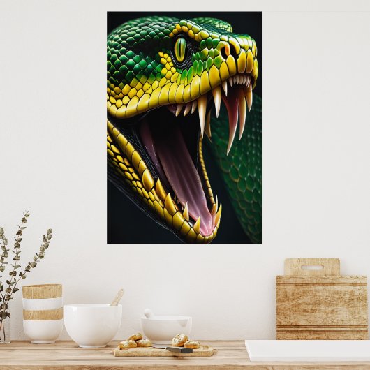 Cobra slang met levendige groene en gele schubben poster (Keuken)