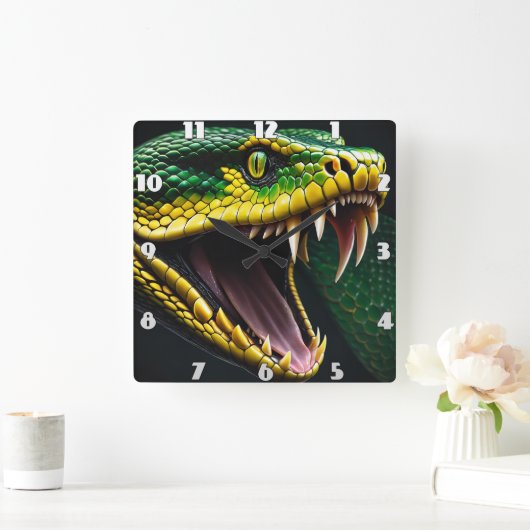 Cobra slang met levendige groene en gele schubben vierkante klok (Huis)