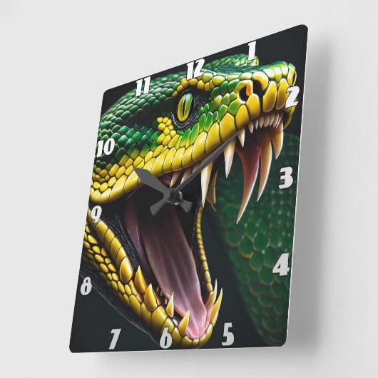Cobra slang met levendige groene en gele schubben vierkante klok (Hoek)