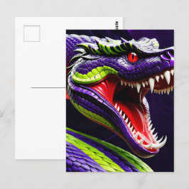 Cobra slang met levendige groene en paarse schubbe briefkaart