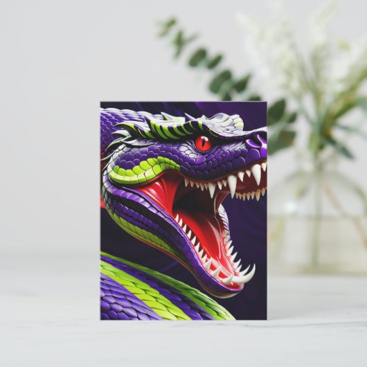 Cobra slang met levendige groene en paarse schubbe briefkaart (Staand voorkant)