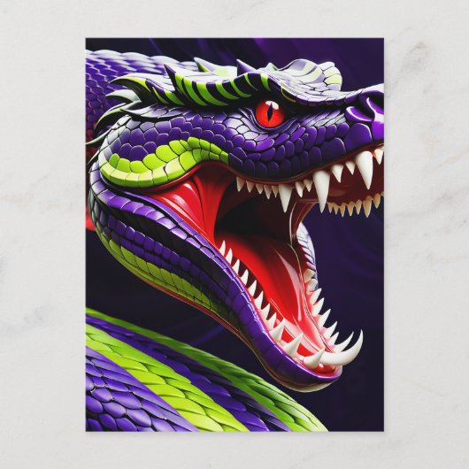 Cobra slang met levendige groene en paarse schubbe briefkaart (Voorkant)