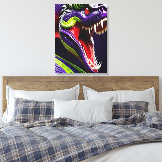 Cobra slang met levendige groene en paarse schubbe canvas afdruk (Insitu (Slaapkamer))