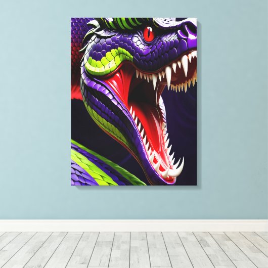 Cobra slang met levendige groene en paarse schubbe canvas afdruk (Insitu (Houten vloer))