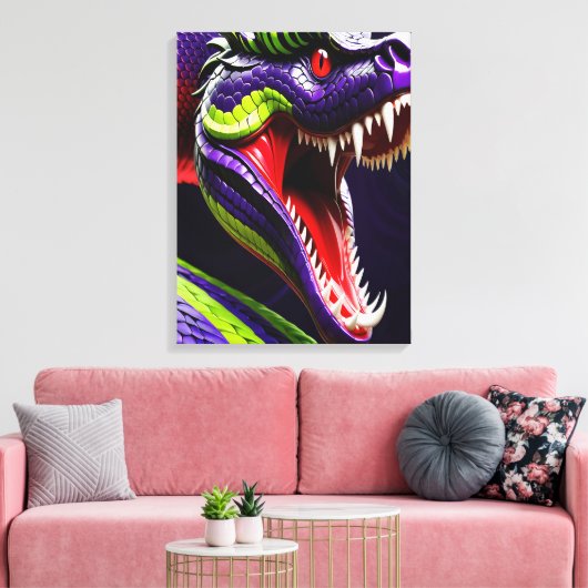 Cobra slang met levendige groene en paarse schubbe canvas afdruk (Insitu (Woonkamer))