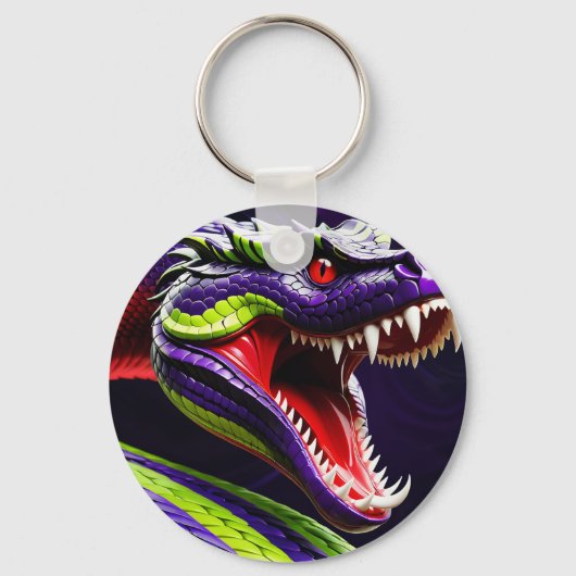 Cobra slang met levendige groene en paarse schubbe sleutelhanger (Achterkant)