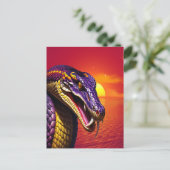 Cobra slang met levendige paarse en gele schubben briefkaart (Staand voorkant)