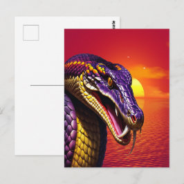 Cobra slang met levendige paarse en gele schubben briefkaart