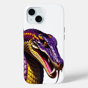 Cobra slang met levendige paarse en gele schubben iPhone 15 case