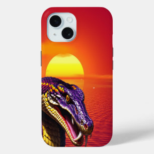 Cobra slang met levendige paarse en gele schubben iPhone 15 case