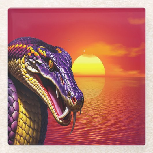 Cobra slang met levendige paarse en gele schubben glazen onderzetter (Voorkant)