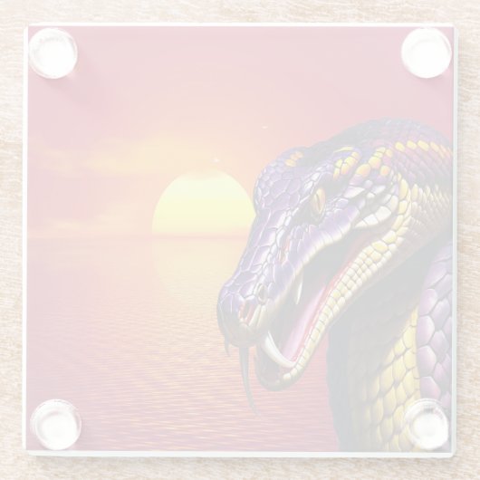 Cobra slang met levendige paarse en gele schubben glazen onderzetter (Achterkant)