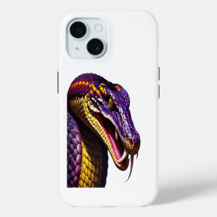 Cobra slang met levendige paarse en gele schubben iPhone 15 case