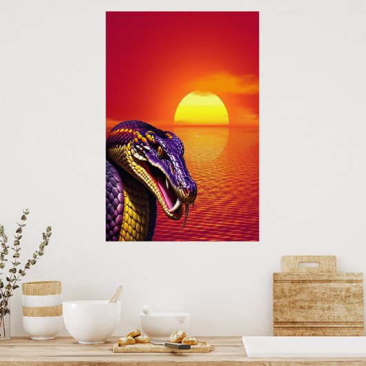 Cobra slang met levendige paarse en gele schubben poster (Keuken)