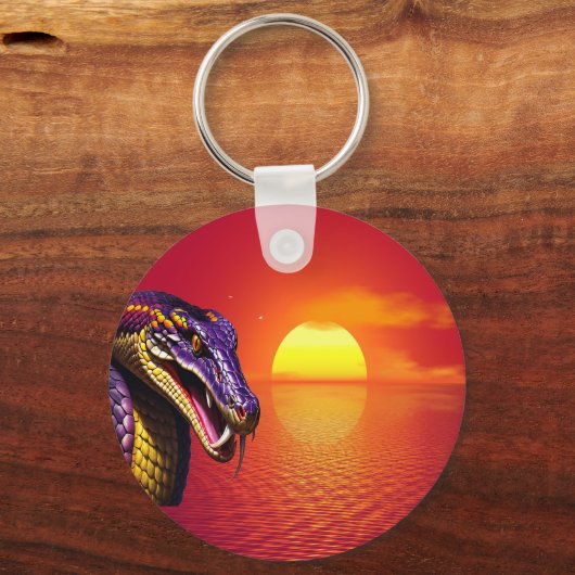 Cobra slang met levendige paarse en gele schubben sleutelhanger (Voorkant)