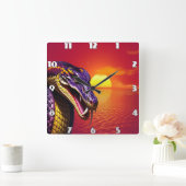 Cobra slang met levendige paarse en gele schubben vierkante klok (Huis)