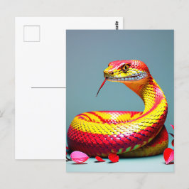 Cobra slang met levendige rode en gele schubben briefkaart