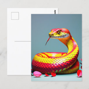 Cobra slang met levendige rode en gele schubben briefkaart