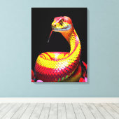 Cobra slang met levendige rode en gele schubben canvas afdruk (Insitu (Houten vloer))