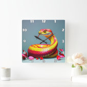 Cobra slang met levendige rode en gele schubben vierkante klok (Huis)