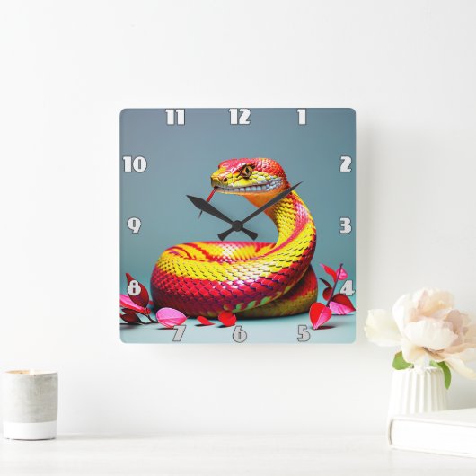Cobra slang met levendige rode en gele schubben vierkante klok (Huis)