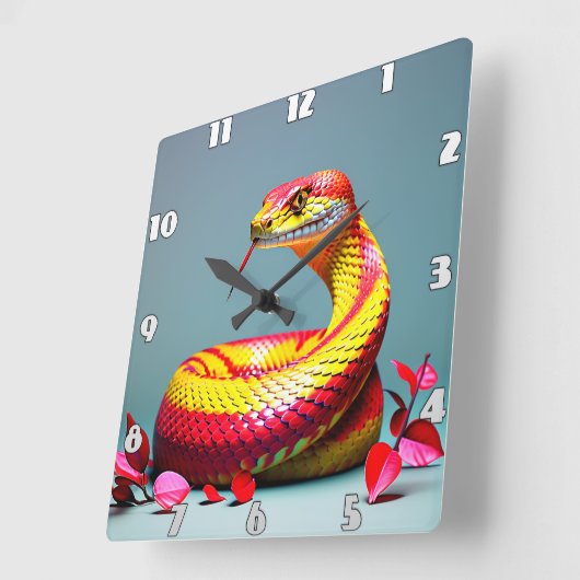 Cobra slang met levendige rode en gele schubben vierkante klok (Hoek)