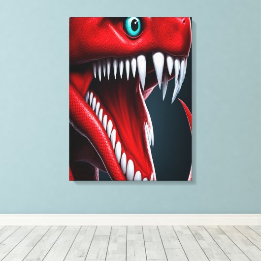 Cobra slang met levendige rode schubben en blauwe  canvas afdruk (Insitu (Houten vloer))