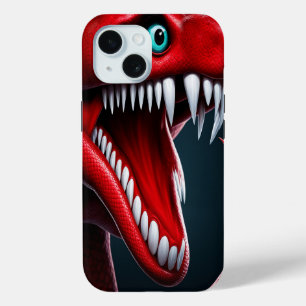 Cobra slang met levendige rode schubben en blauwe iPhone 15 case