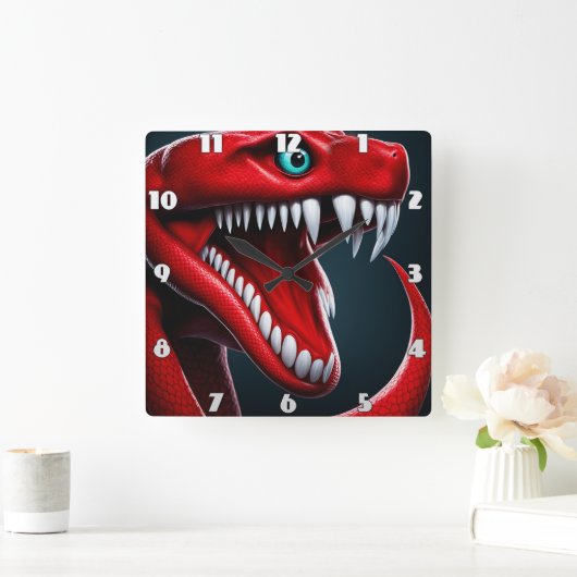 Cobra slang met levendige rode schubben en blauwe vierkante klok (Huis)