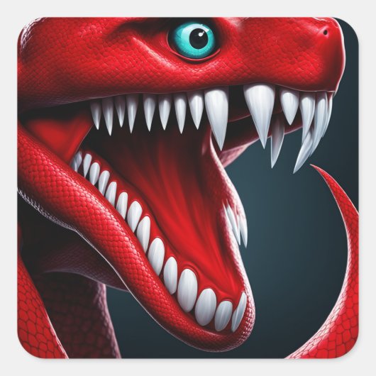 Cobra slang met levendige rode schubben en blauwe vierkante sticker (Voorkant)