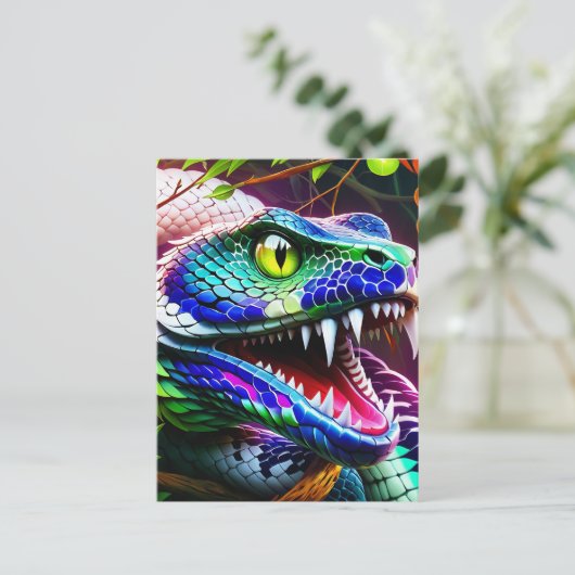 Cobra slang met levendige turkoois en blauwe schub briefkaart (Staand voorkant)