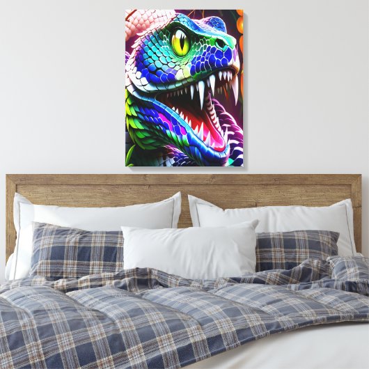 Cobra slang met levendige turkoois en blauwe schub canvas afdruk (Insitu (Slaapkamer))