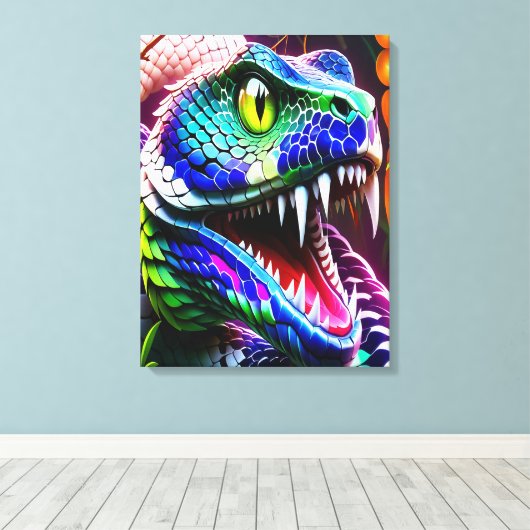 Cobra slang met levendige turkoois en blauwe schub canvas afdruk (Insitu (Houten vloer))