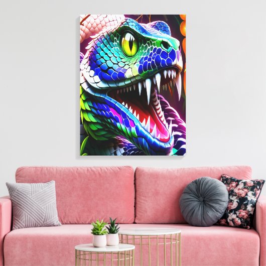 Cobra slang met levendige turkoois en blauwe schub canvas afdruk (Insitu (Woonkamer))