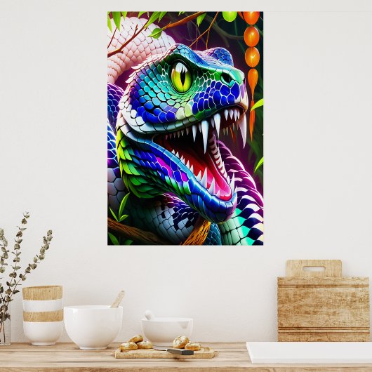 Cobra slang met levendige turkoois en blauwe schub poster (Keuken)