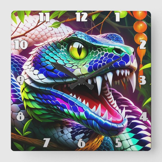 Cobra slang met levendige turkoois en blauwe schub vierkante klok (Voorkant)