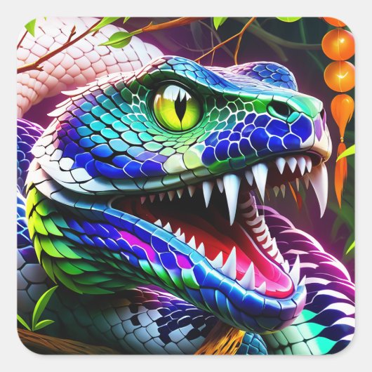 Cobra slang met levendige turkoois en blauwe schub vierkante sticker (Voorkant)