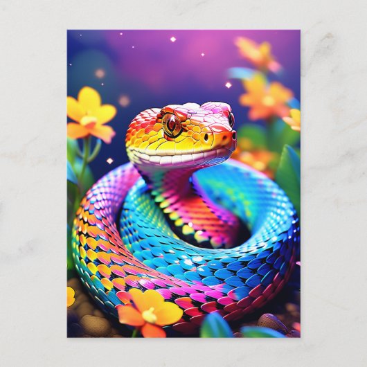 Cobra slang met levendige turquoise roze en geel briefkaart (Voorkant)