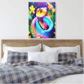 Cobra slang met levendige turquoise roze en geel canvas afdruk (Insitu (Slaapkamer))