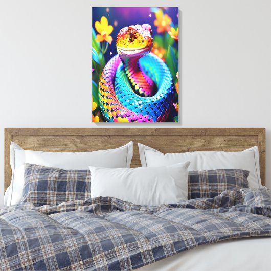 Cobra slang met levendige turquoise roze en geel canvas afdruk (Insitu (Slaapkamer))