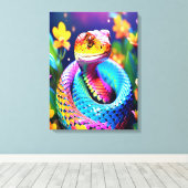 Cobra slang met levendige turquoise roze en geel canvas afdruk (Insitu (Houten vloer))