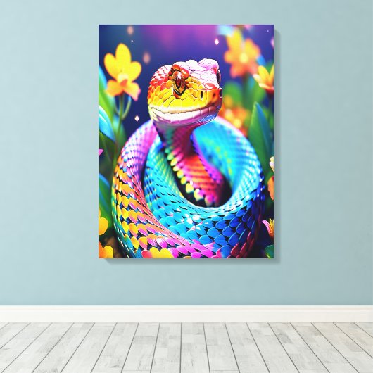 Cobra slang met levendige turquoise roze en geel canvas afdruk (Insitu (Houten vloer))