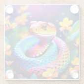 Cobra slang met levendige turquoise roze en geel glazen onderzetter (Achterkant)