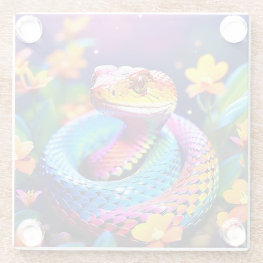 Cobra slang met levendige turquoise roze en geel glazen onderzetter (Achterkant)