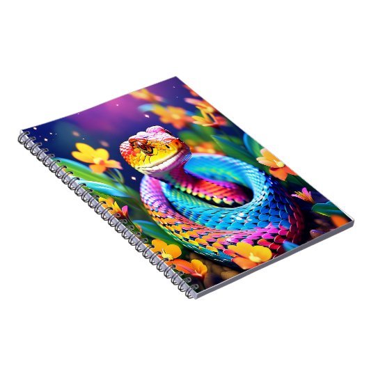 Cobra slang met levendige turquoise roze en geel notitieboek (Rechterzijde)