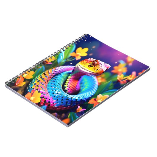 Cobra slang met levendige turquoise roze en geel notitieboek (Linkerzijde)