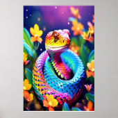 Cobra slang met levendige turquoise roze en geel poster (Voorkant)