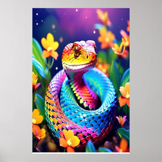 Cobra slang met levendige turquoise roze en geel poster (Voorkant)