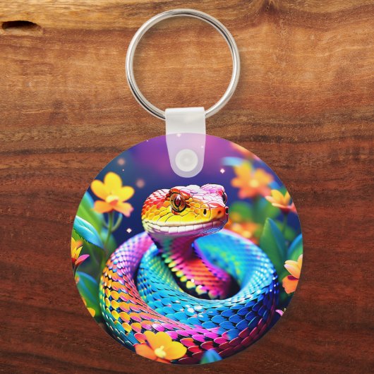 Cobra slang met levendige turquoise roze en geel sleutelhanger (Achterkant)